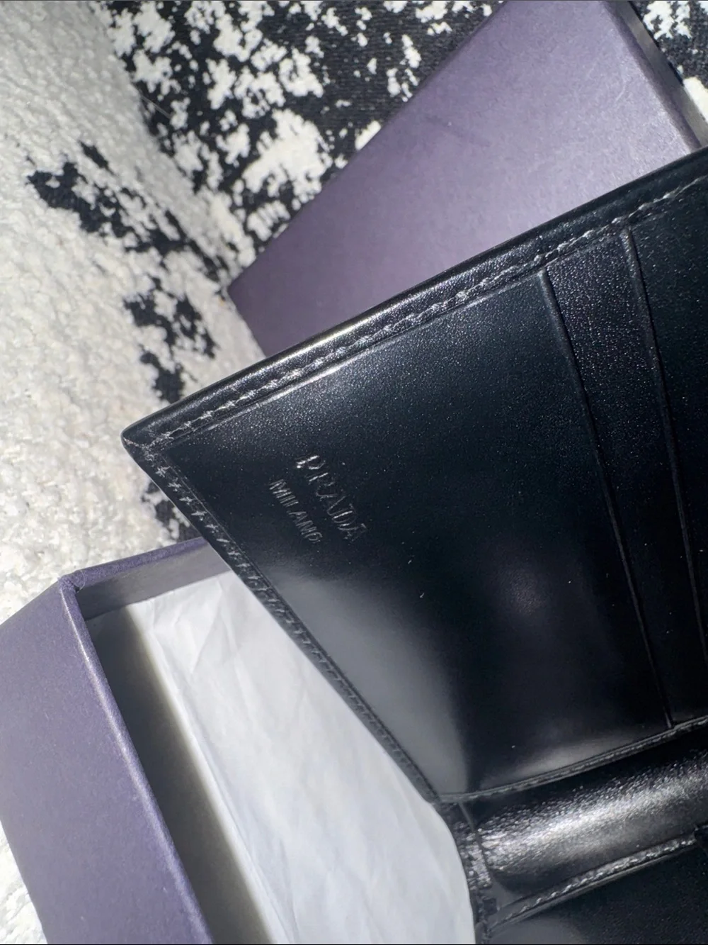NIB Prada Men’s Black Leather Bi-Fold Wallet